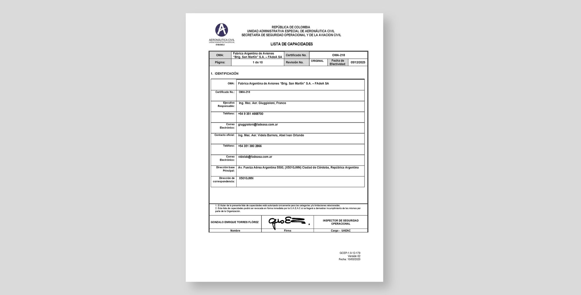 UAEAC Colombia - Lista de Capacidades