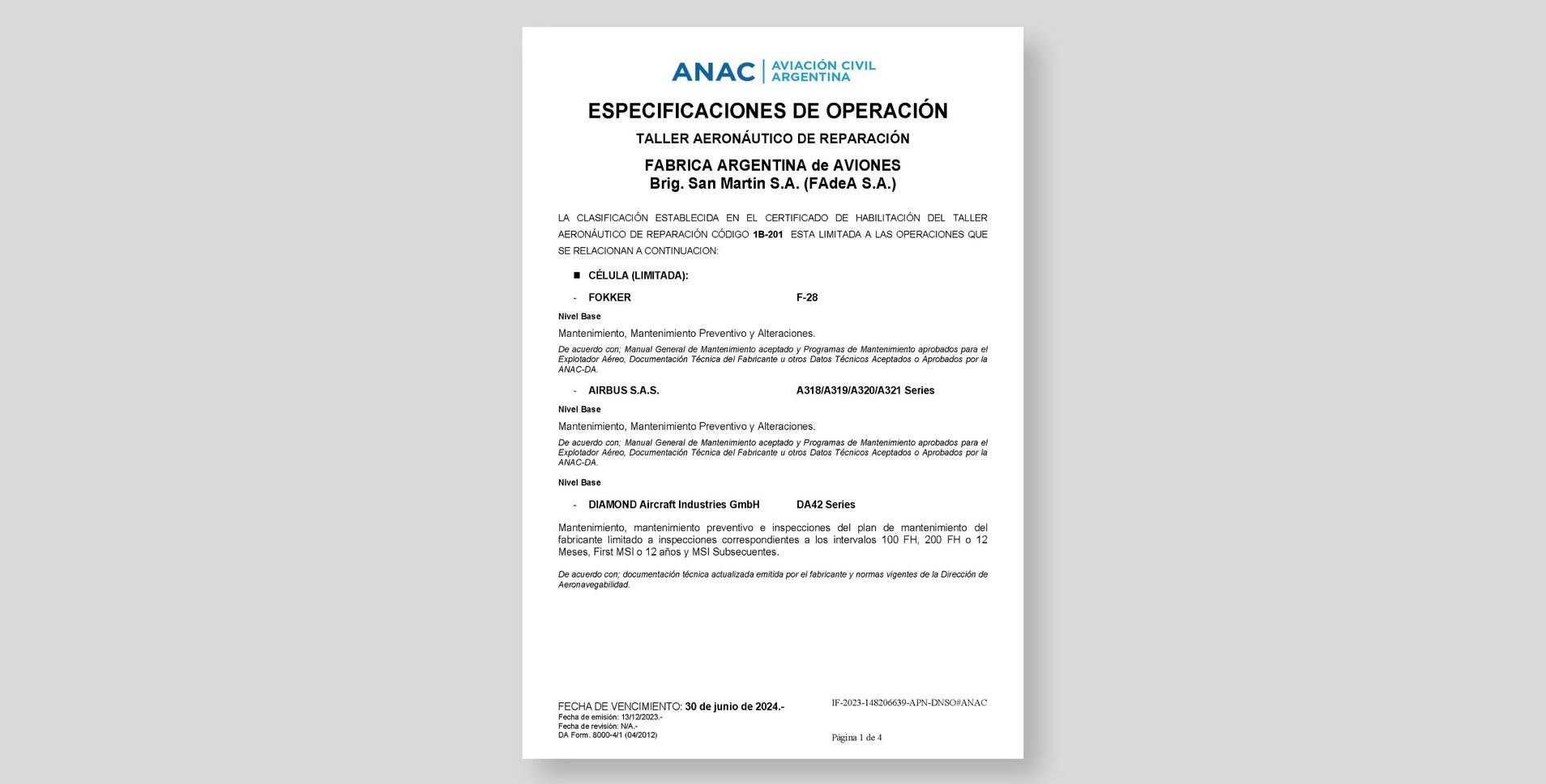 ANAC - Especificaciones de Operaciones